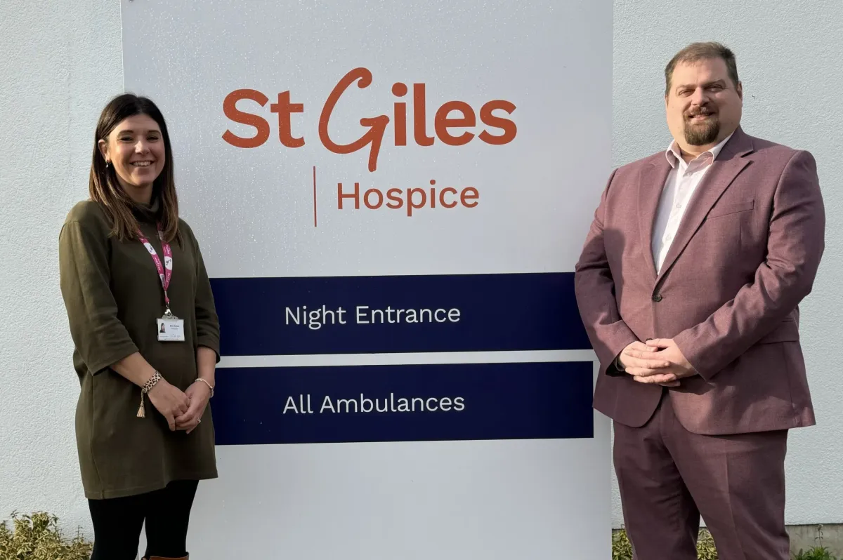 Elinor Eustace from St Giles Hospice with Dave Robertson MP
